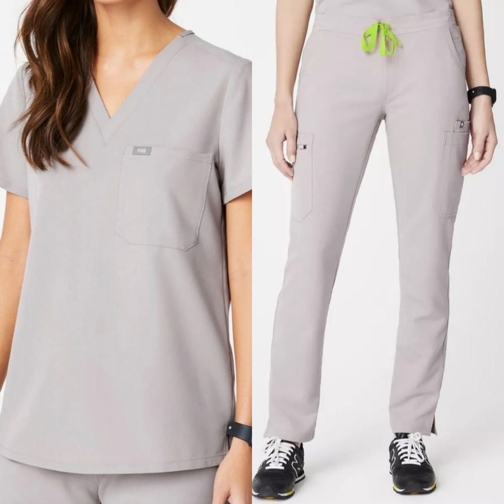 Figs Slate Scrub SET Catarina Top and Yola Skinny Scrub Pants XS